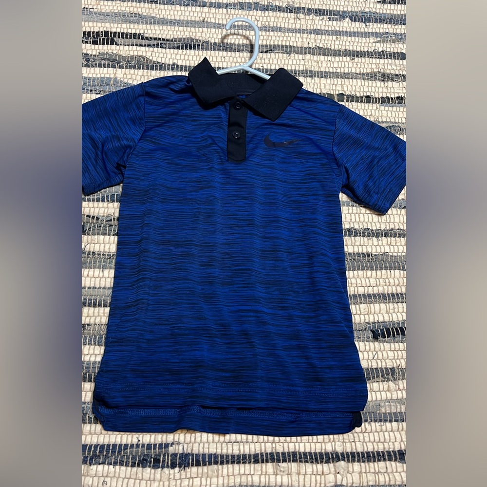 Nike Black and Blue Striped Polo Shirt